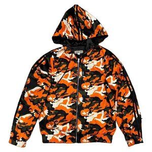 I AM GIA Luxury Designer Streetwear Orange Camo Full Zip Bomber Jacket Small